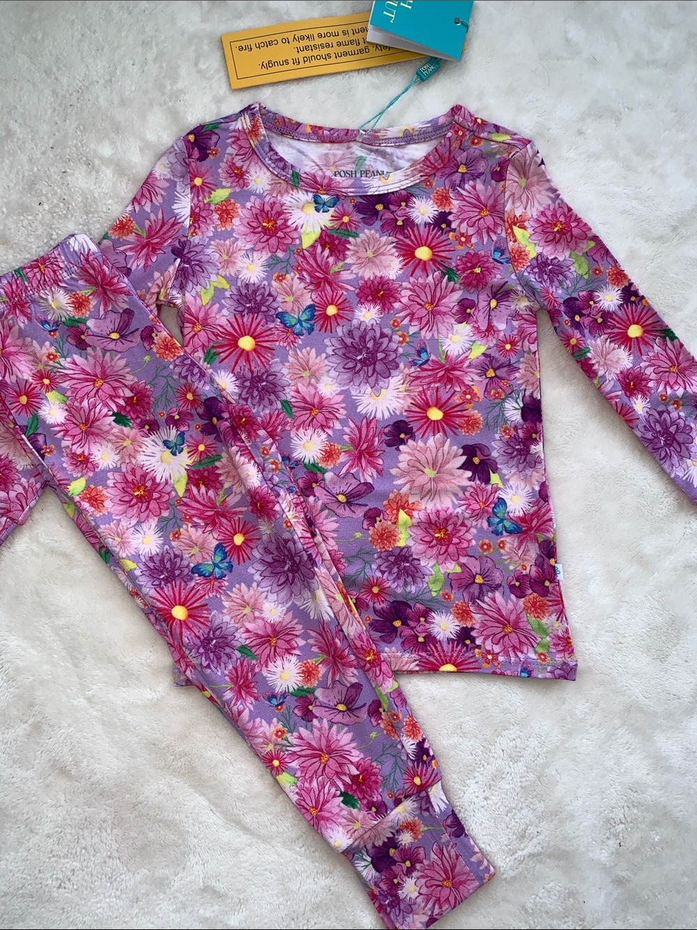 NWT Posh Peanut Zinnia Pajama Set Pink Bamboo Pajamas/Loungewear 2T